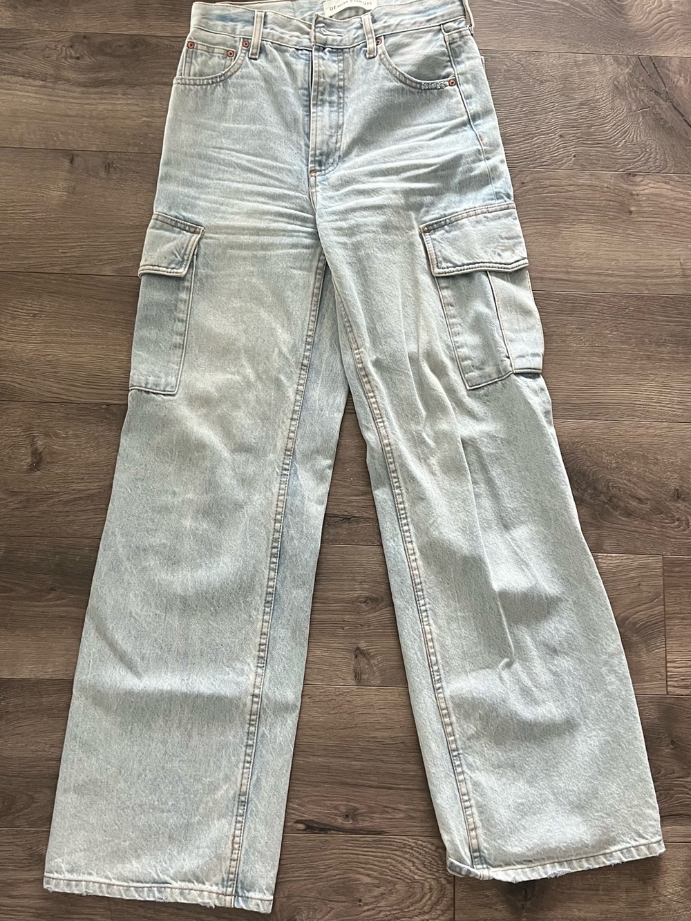 Denim Forum Light Blue Straight Leg Cargo Jeans